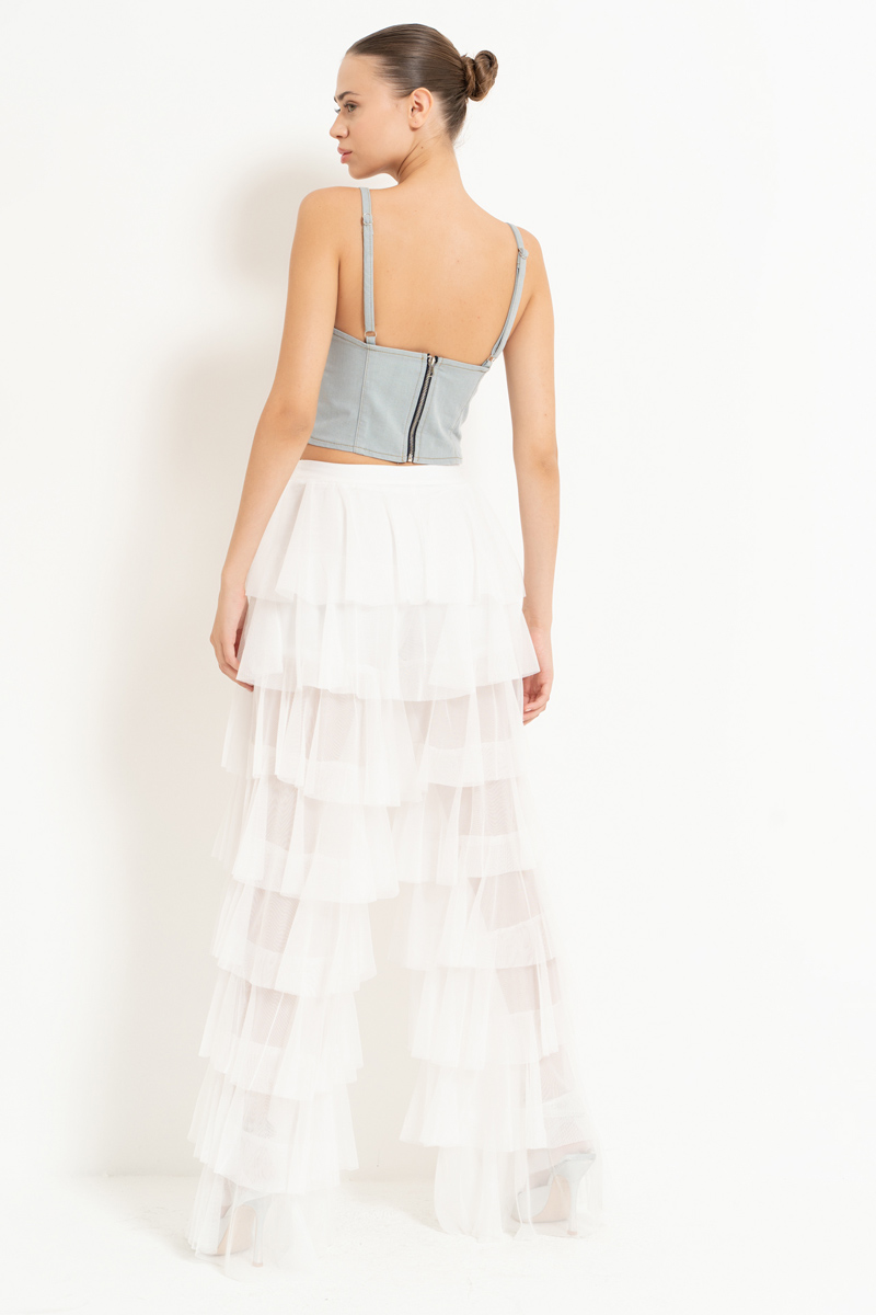 Tiered Tulle Pants in Offwhite
