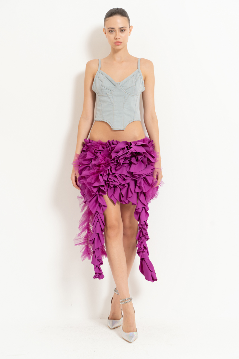 Wholesale Magenta Rose-Accent Ruffle Skirt