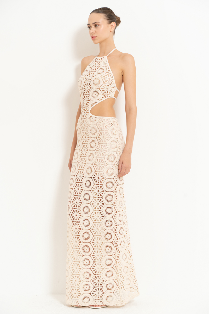 Sand Cut Out Waist Maxi Lace Dress