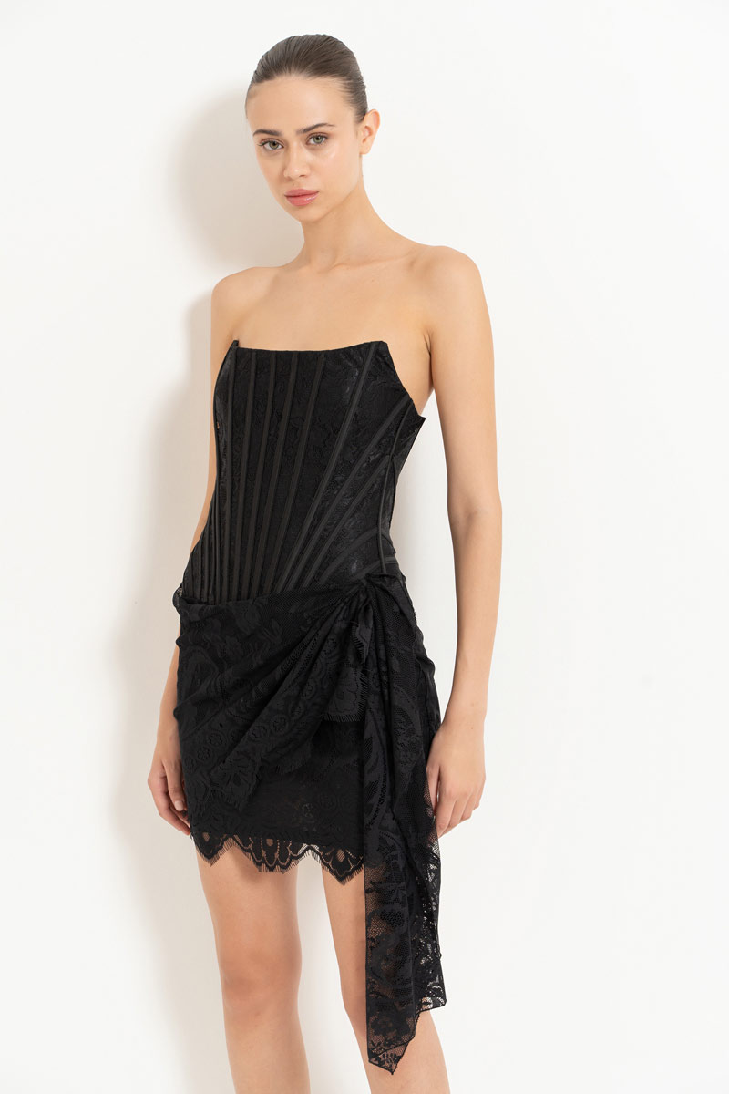 Black Wired Lace Mini Dress