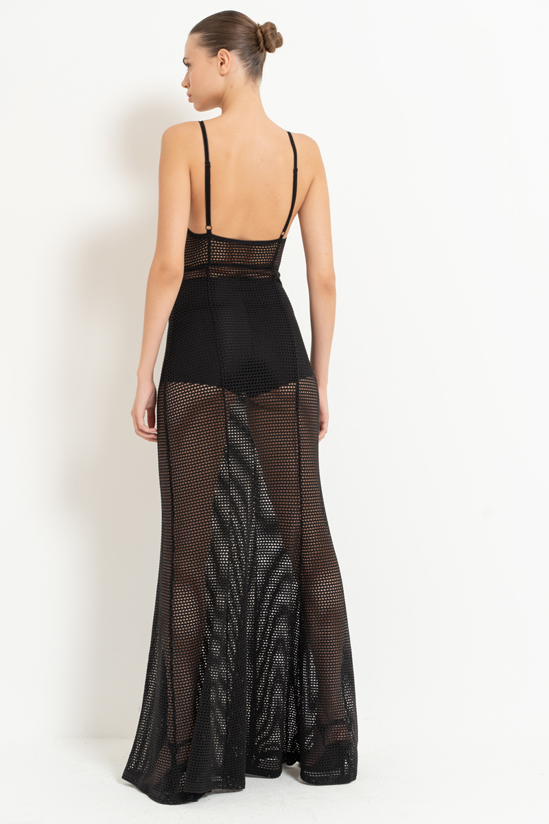 Wholesale Sheer Black Cami Maxi Dress