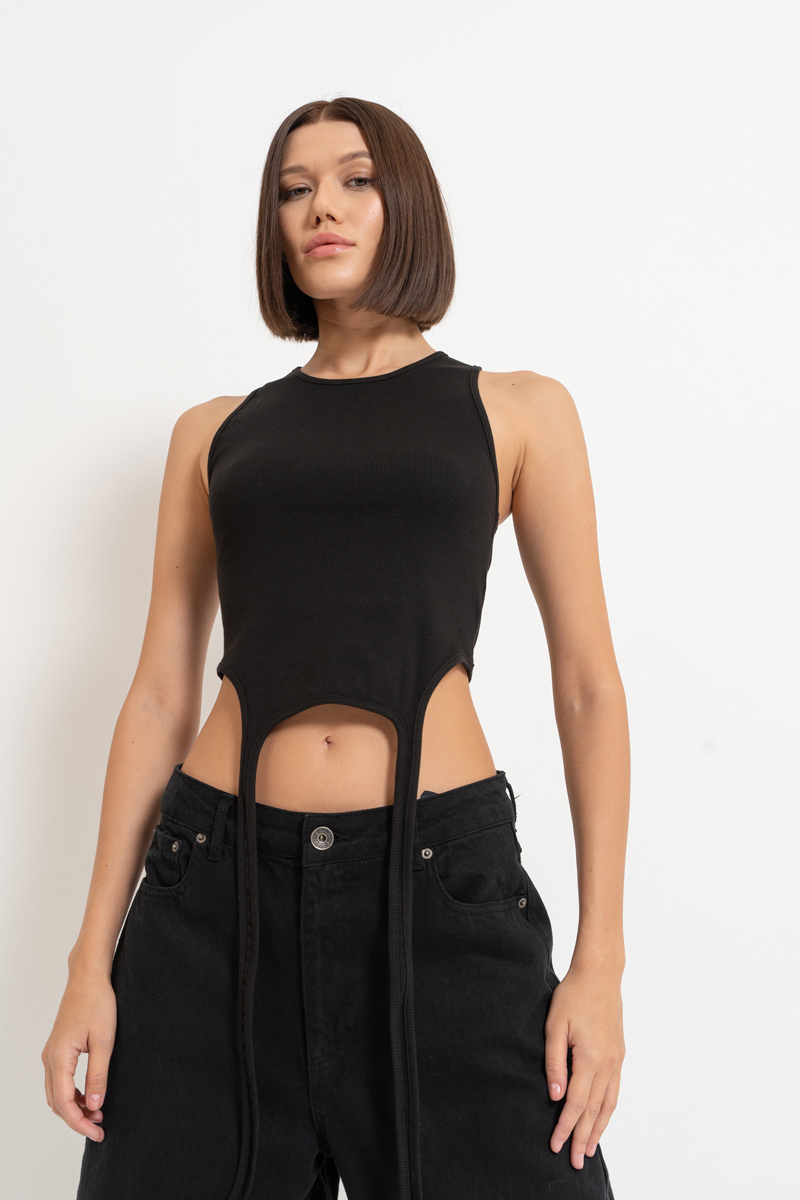 Wholesale Black Strap-Accent Cropped Top