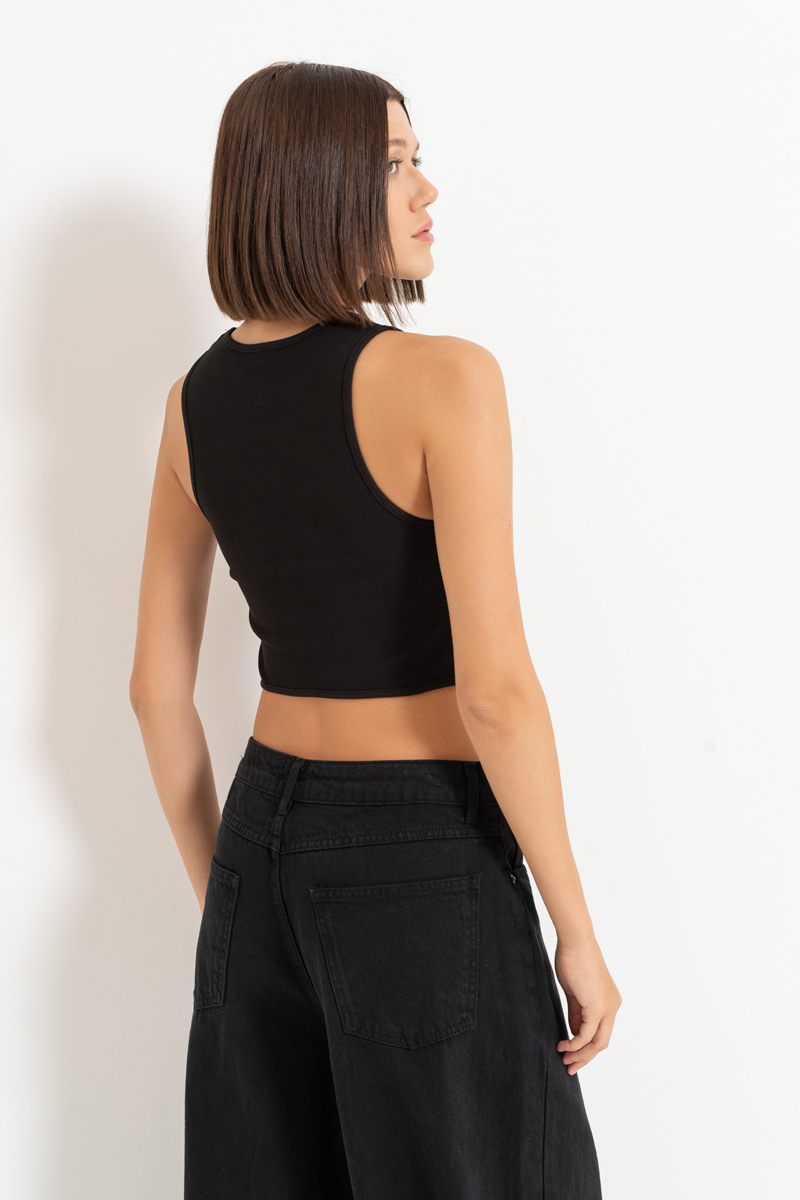 Black Strap-Accent Cropped Top