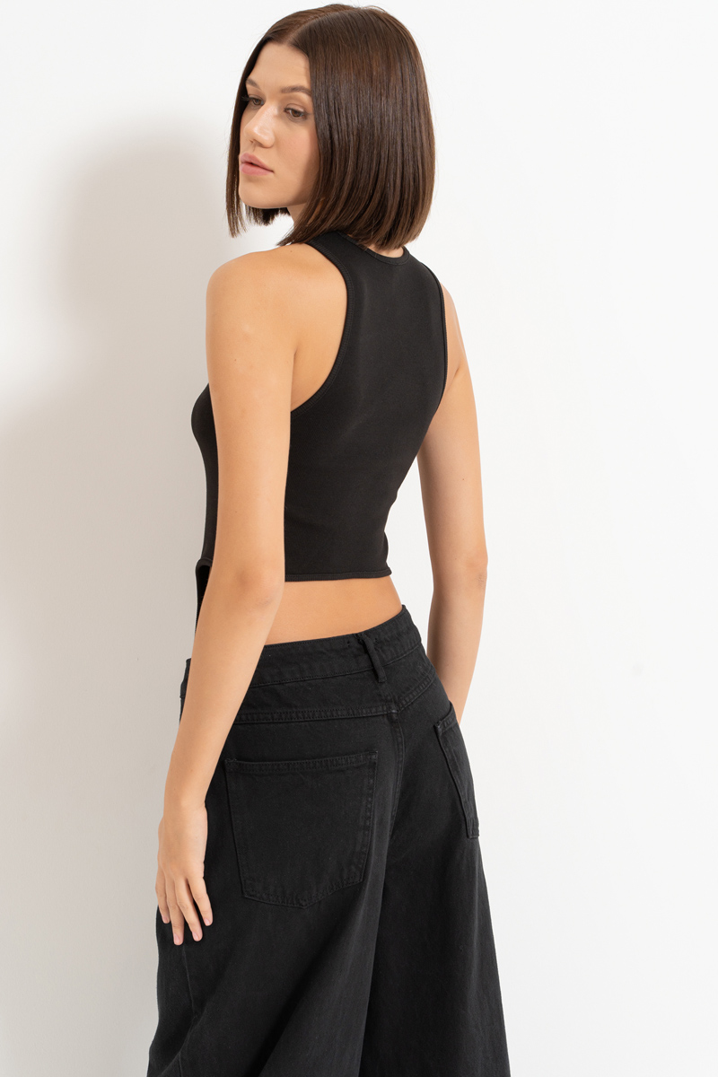 Black Strap-Accent Cropped Top