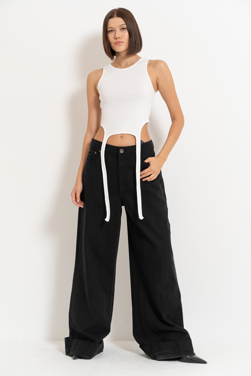 Wholesale Offwhite Strap-Accent Cropped Top