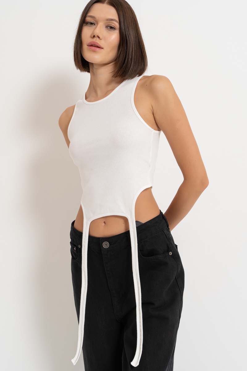 Offwhite Strap-Accent Cropped Top