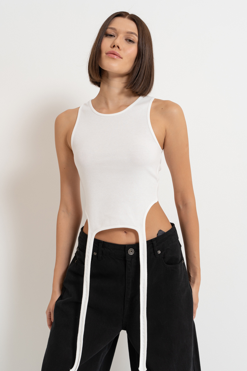 Wholesale Offwhite Strap-Accent Cropped Top