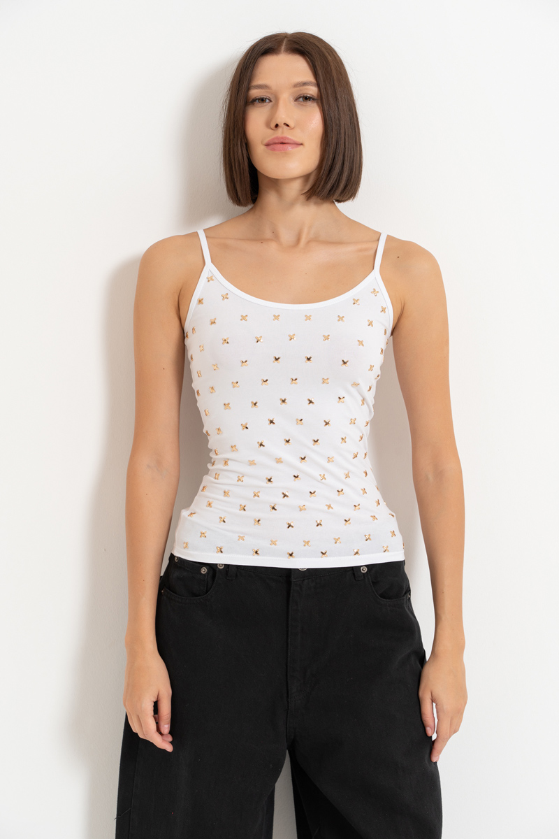 White Embellished Cami Top