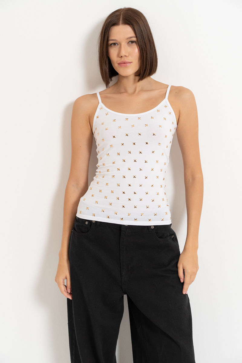 White Embellished Cami Top