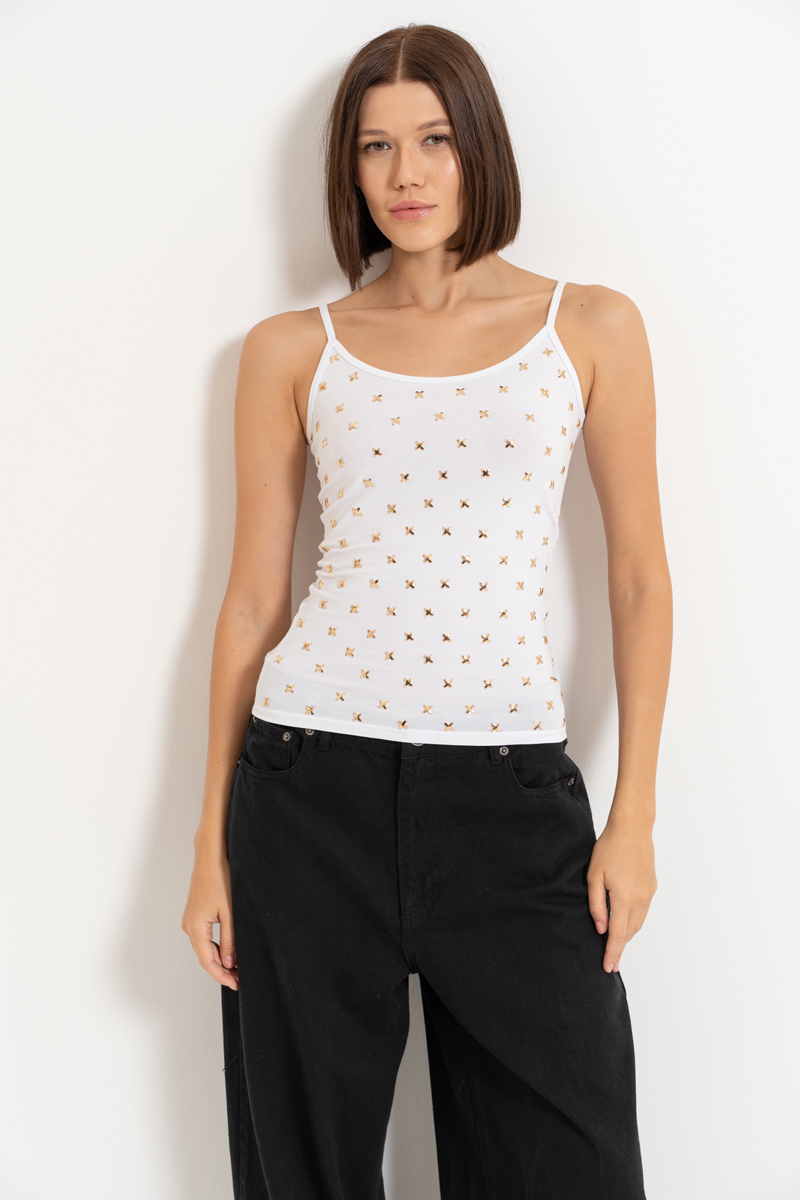 Wholesale White Embellished Cami Top