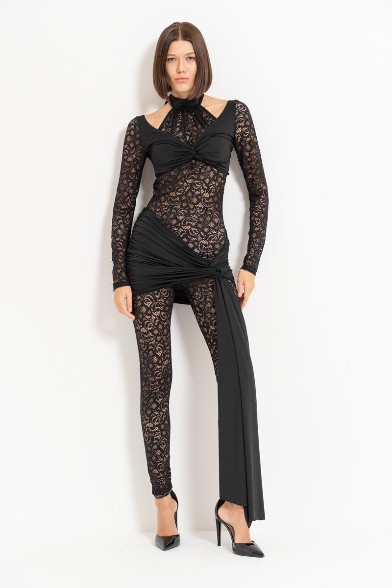 Wholesale Black Layered Lace Jumpsuit