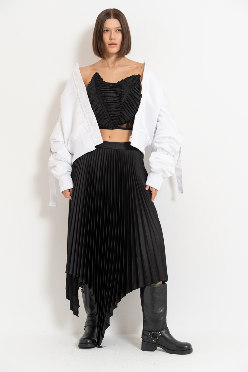 Black Pleated Asymmetric Skirt