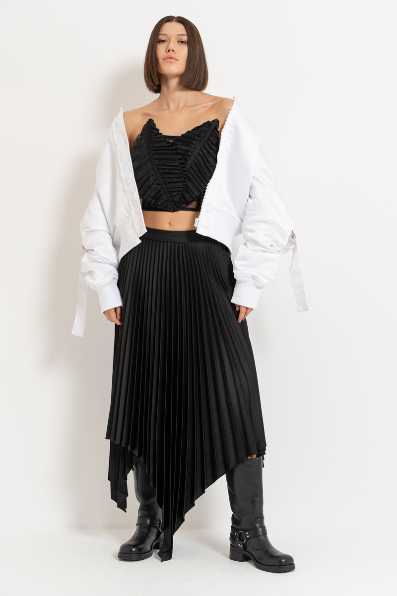 Black Pleated Asymmetric Skirt