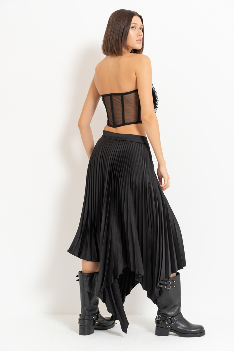 Black Pleated Asymmetric Skirt