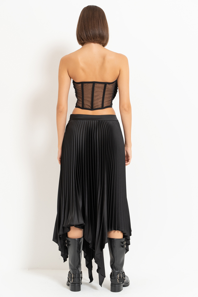 Black Pleated Asymmetric Skirt