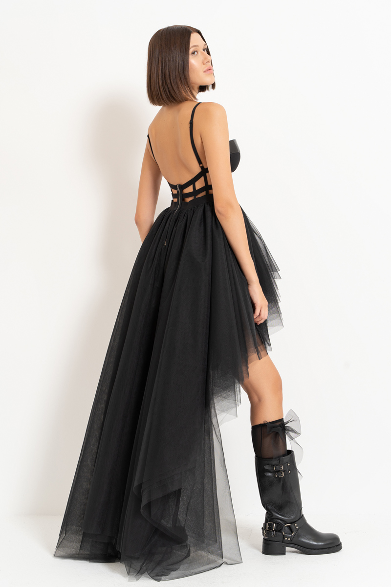 Black Vinyl-Top Dress with Tutu Skirt