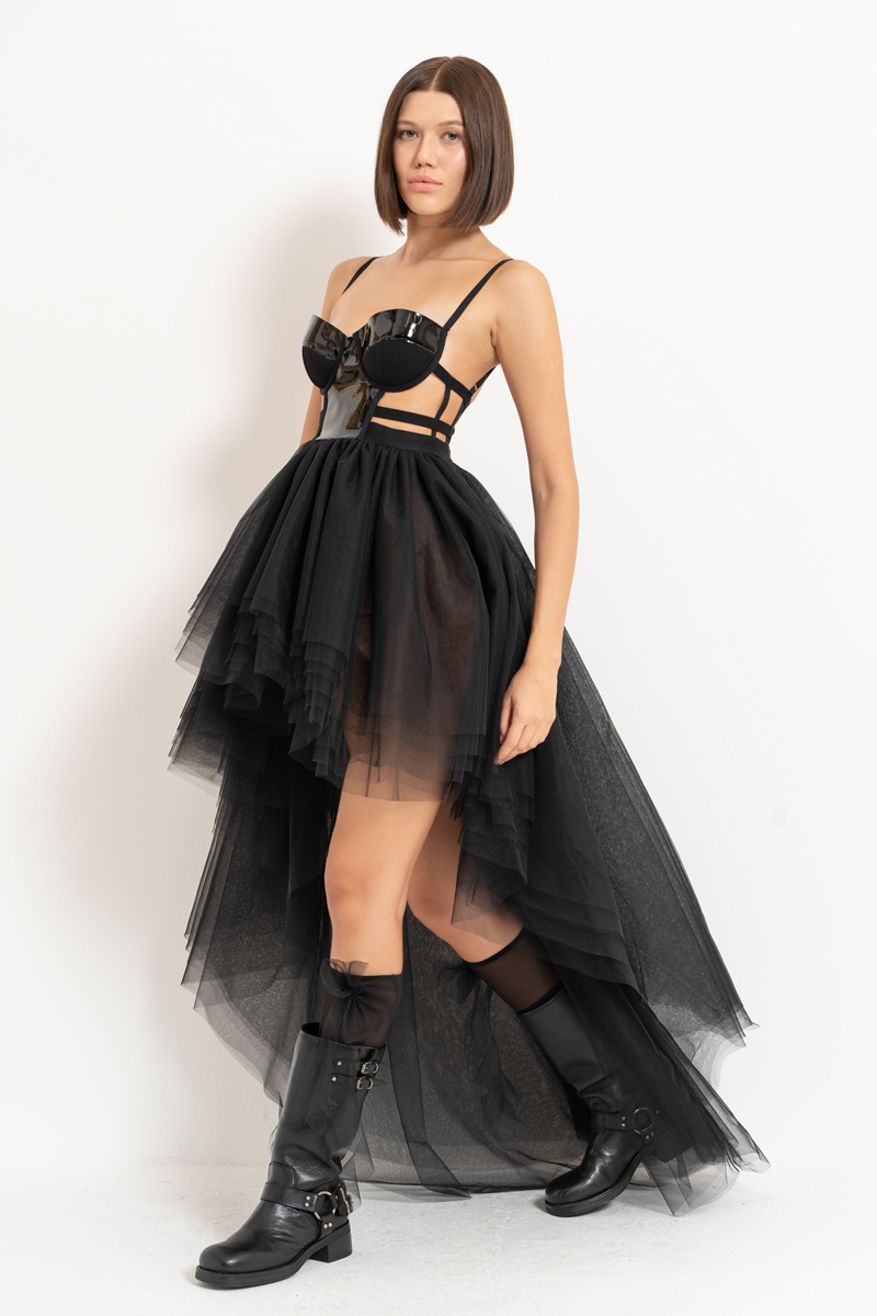 Black Vinyl-Top Dress with Tutu Skirt