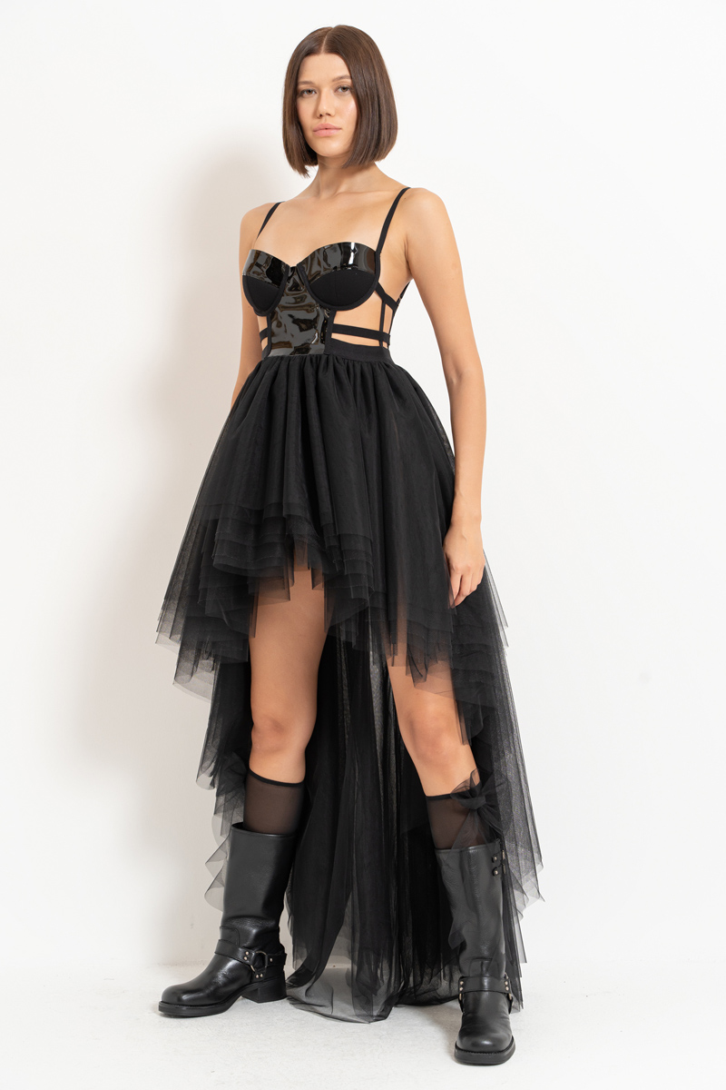 Black Vinyl-Top Dress with Tutu Skirt