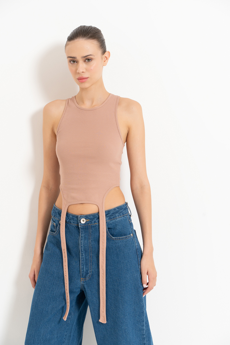 Caramel Strap-Accent Cropped Top