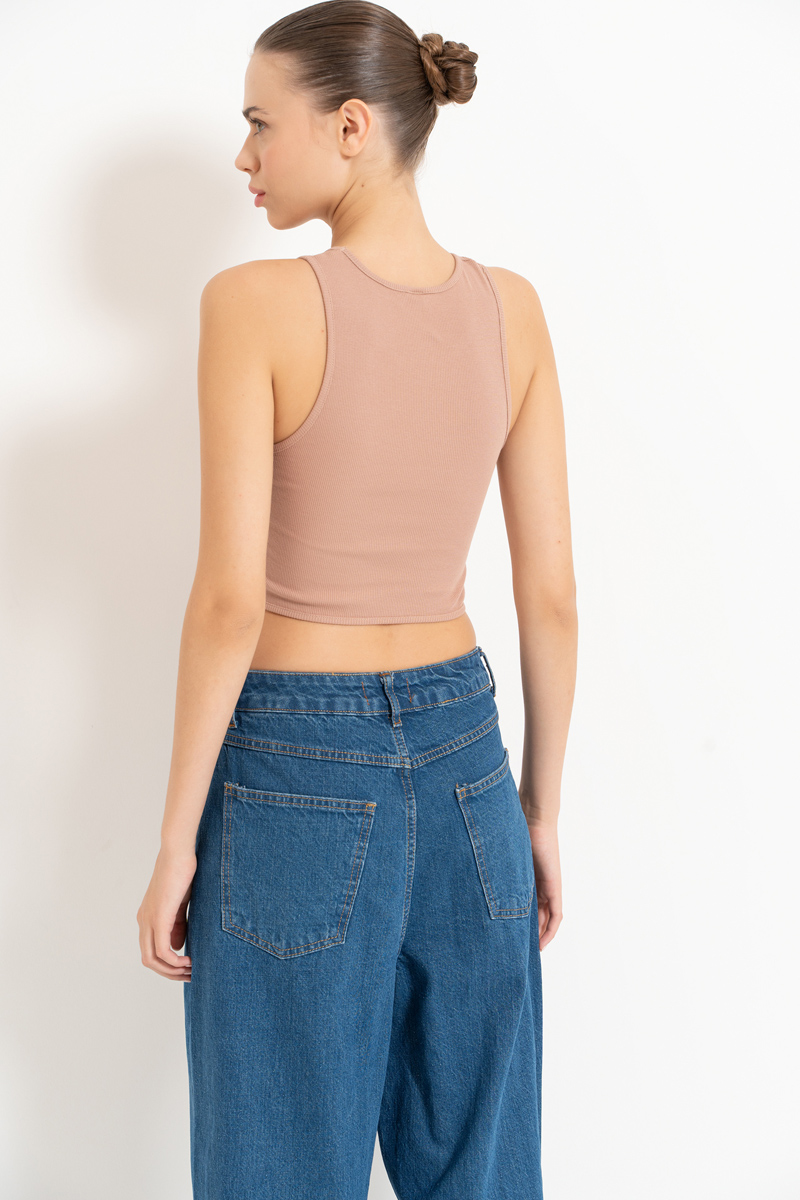Wholesale Caramel Strap-Accent Cropped Top