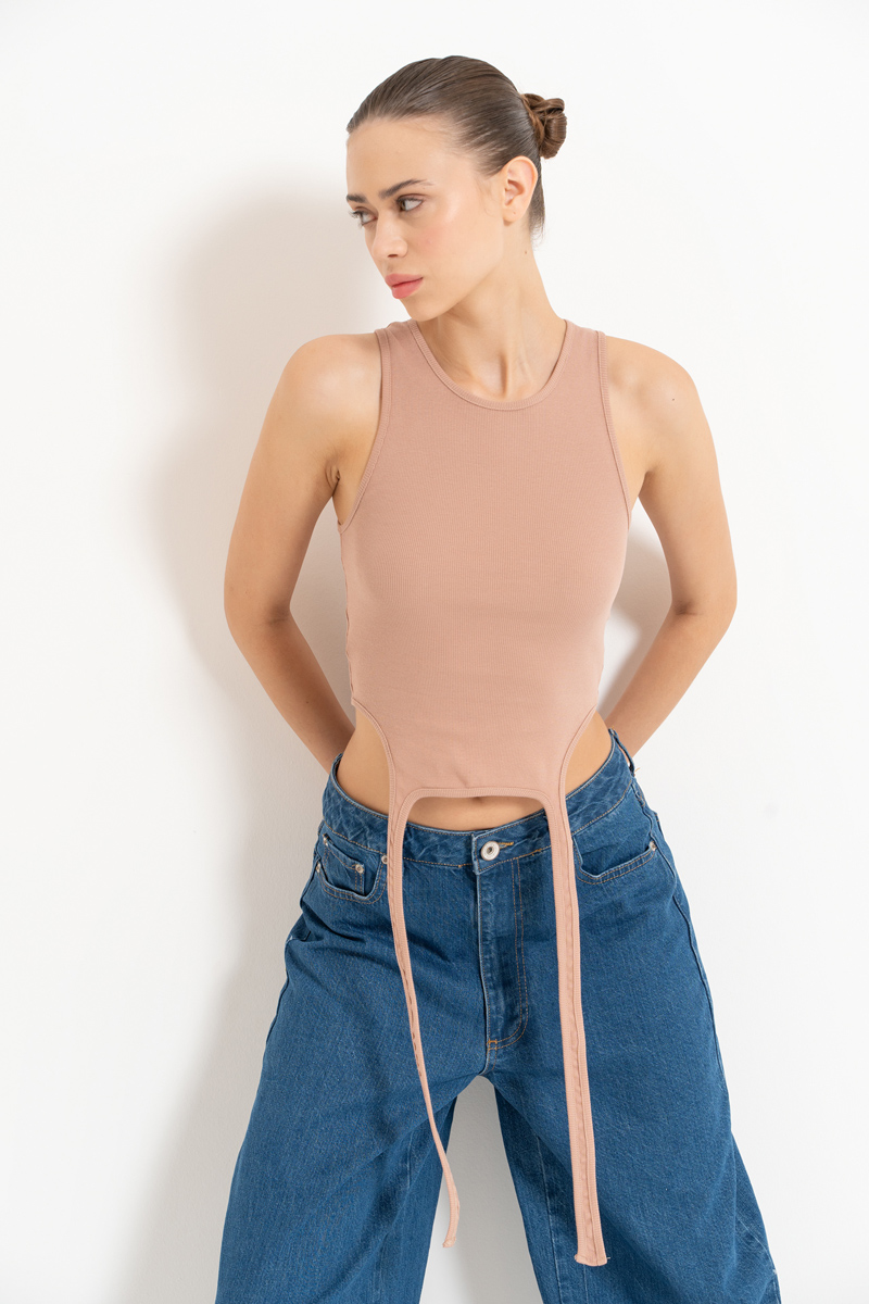 Caramel Strap-Accent Cropped Top