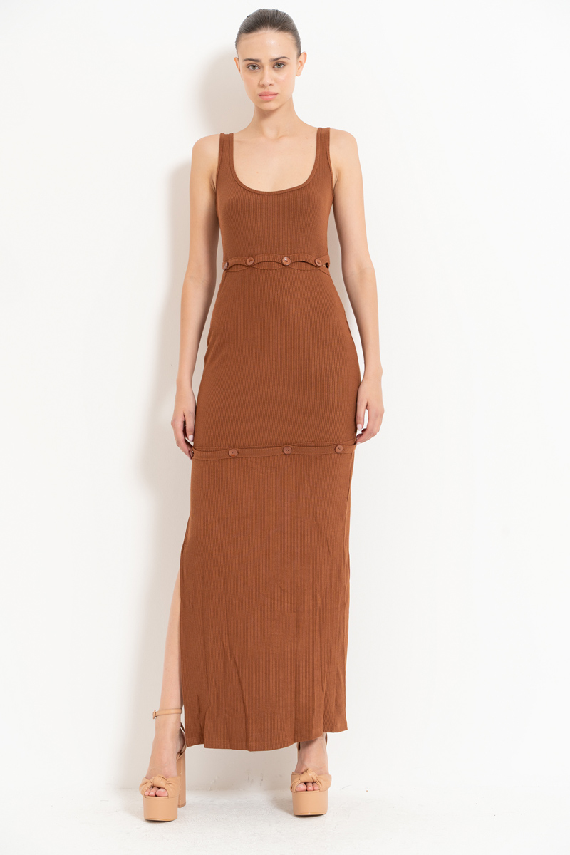 Taba Button-Accent Maxi Dress