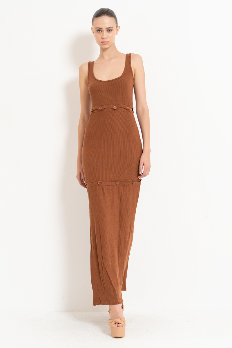 Taba Button-Accent Maxi Dress