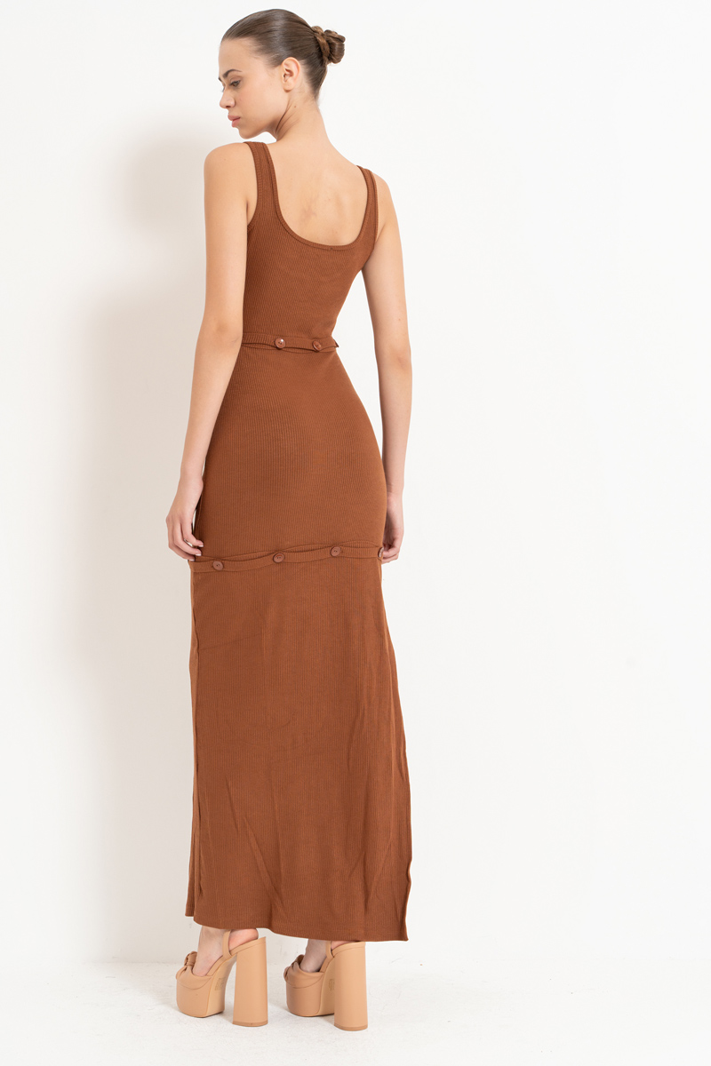 Taba Button-Accent Maxi Dress