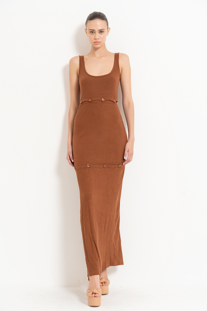 Taba Button-Accent Maxi Dress