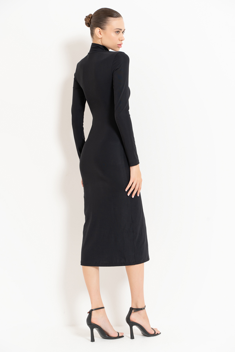 Black Zipped Mock Neck Dress