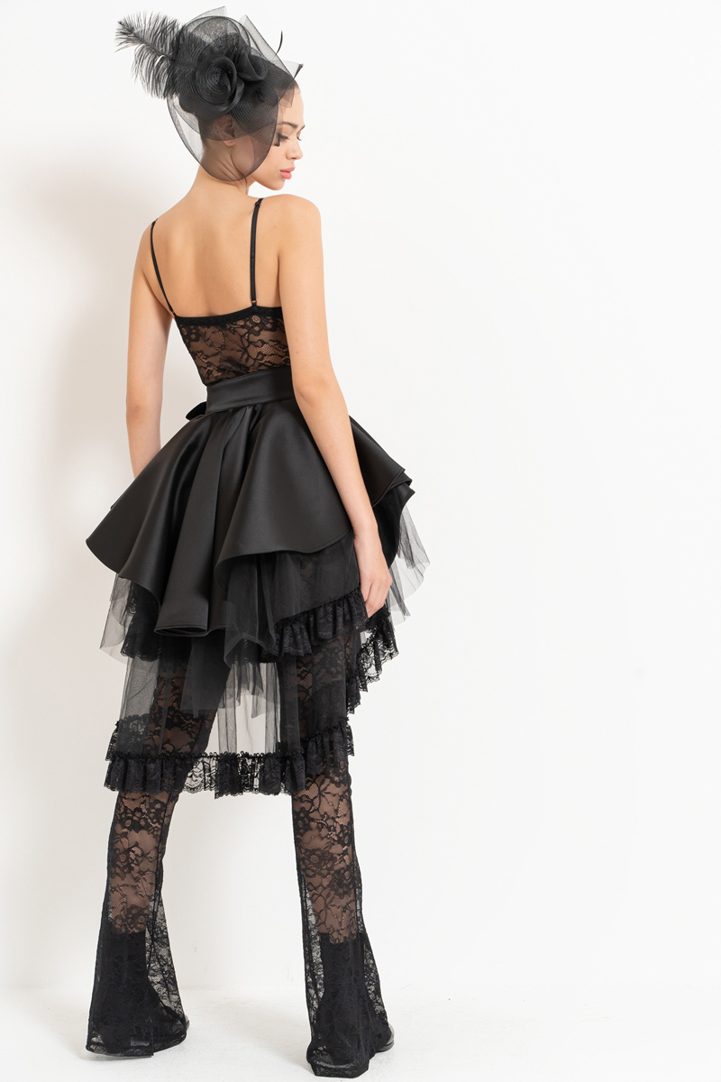 Black Mesh-Layered Peplum