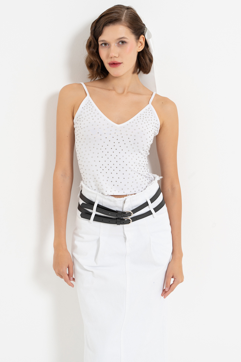 Wholesale White V-Neck Embellished Cami Top