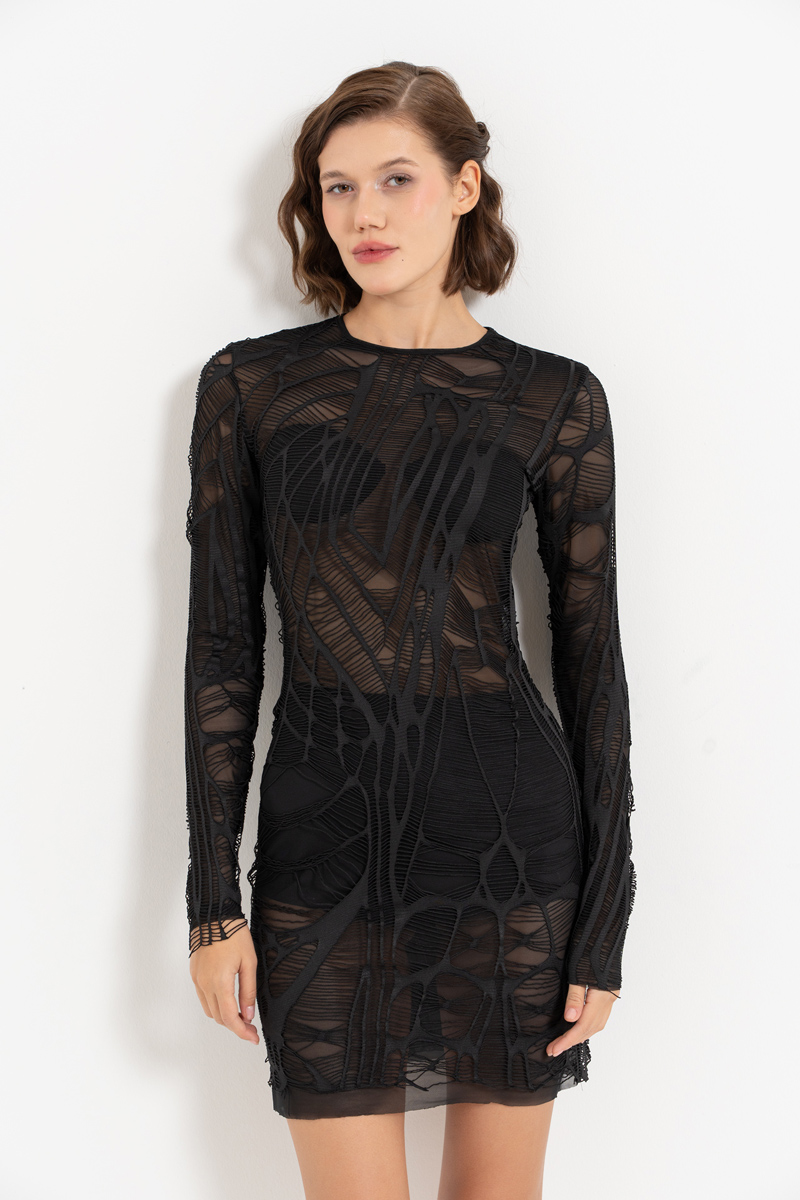 Wholesale Black Mesh-Inside Net Dress