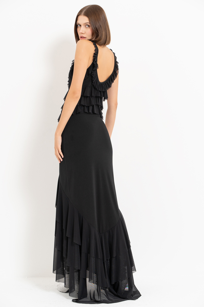 Wholesale Black Ruffle-Trim Cami Maxi Dress