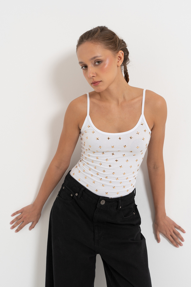 Wholesale White Embellished Cami Top