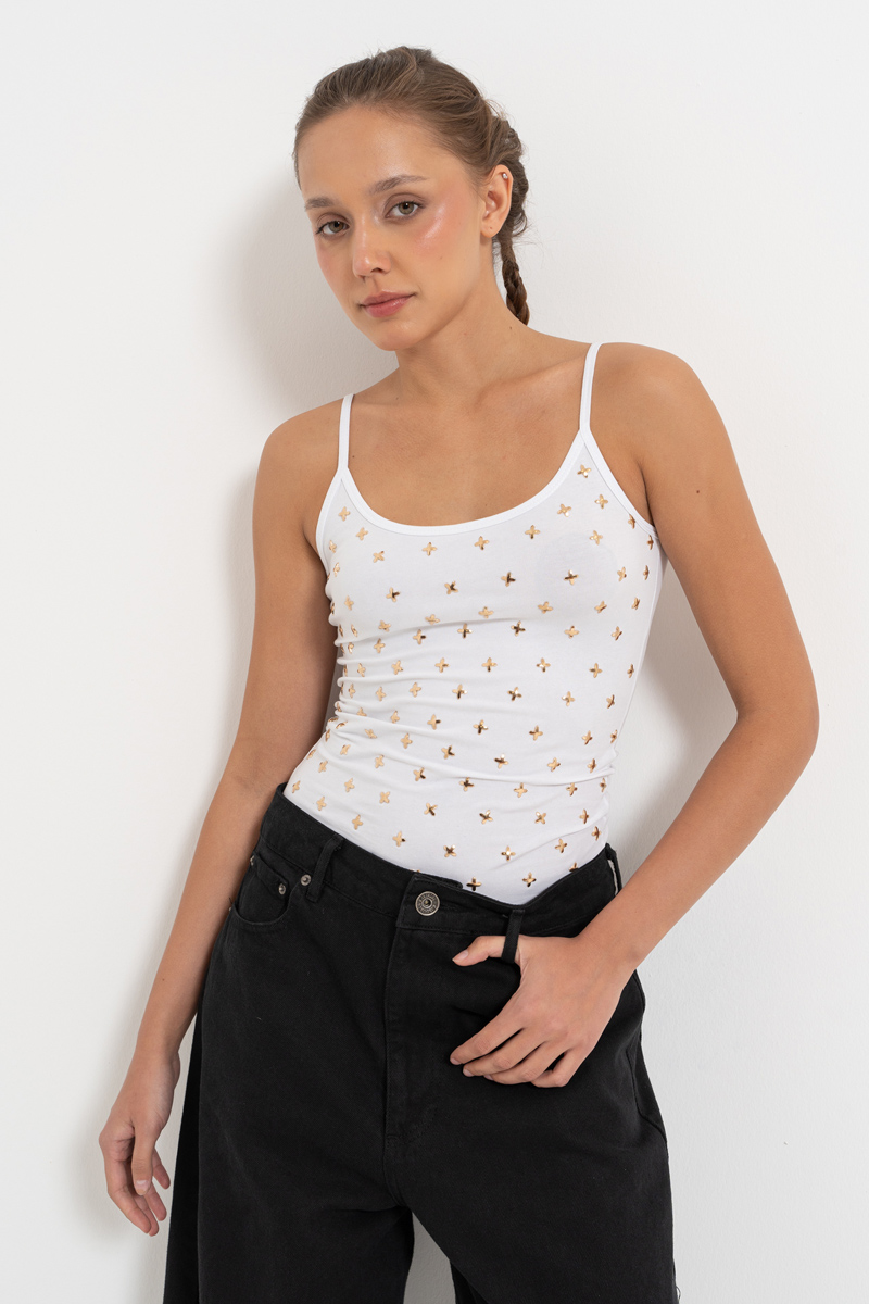 White Embellished Cami Top