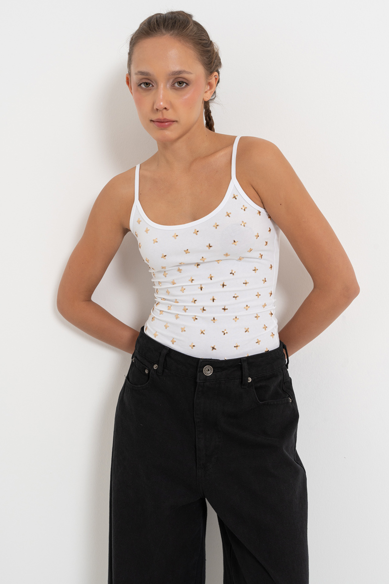 White Embellished Cami Top