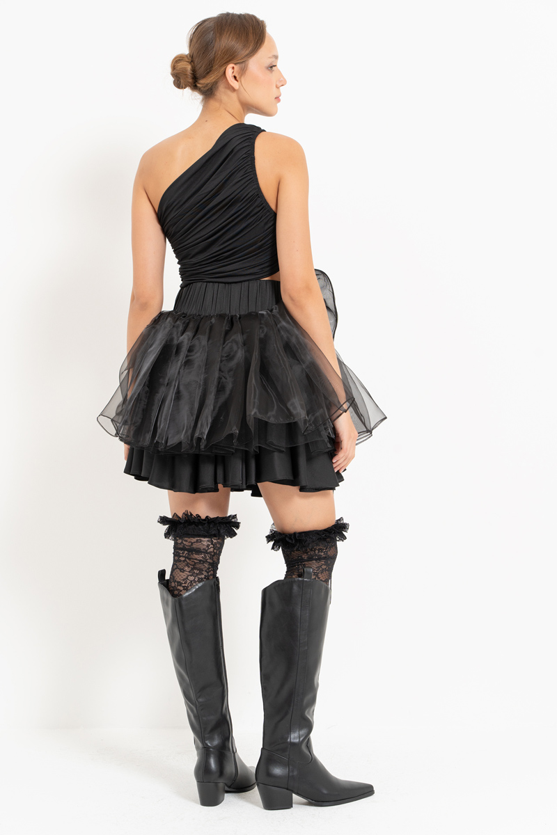 Wholesale Black Bow-Accent Organza Mini Skirt