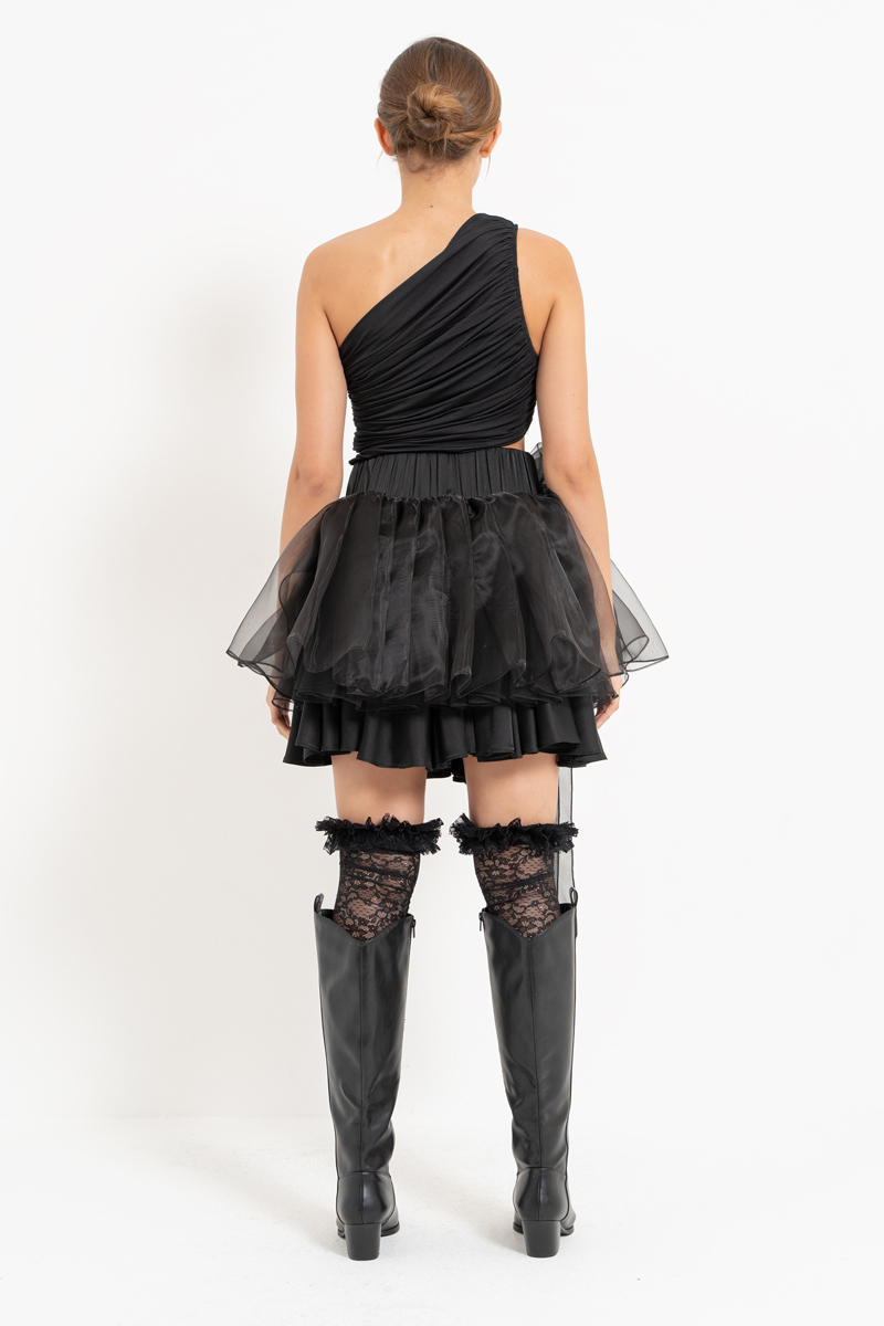 Wholesale Black Bow-Accent Organza Mini Skirt