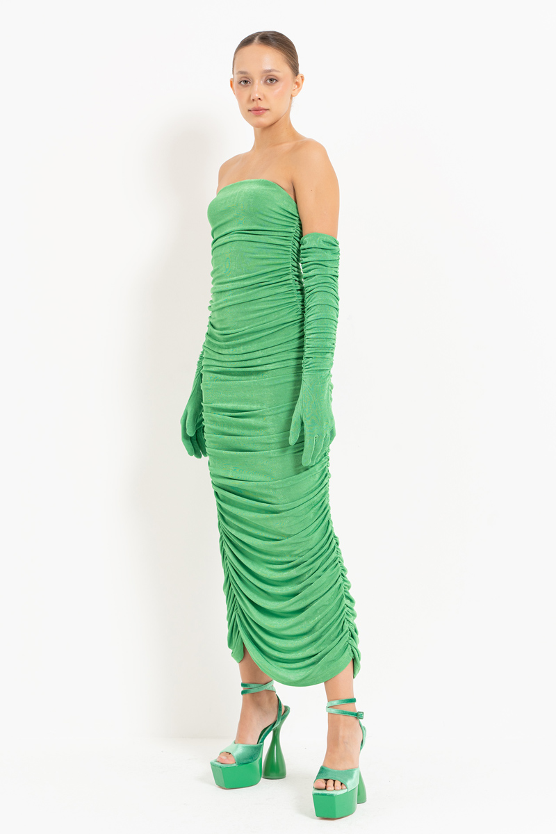 Kelly Green Shirred Tube Dress with Gloves