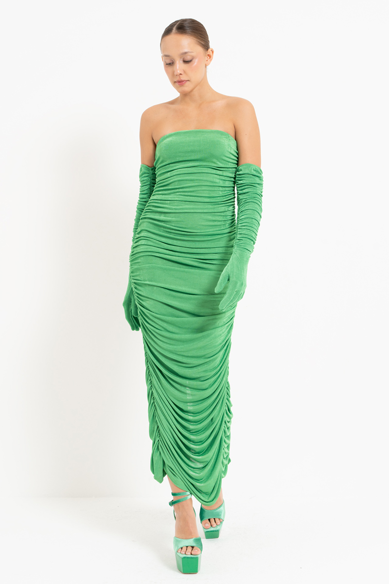 Kelly Green Shirred Tube Dress with Gloves