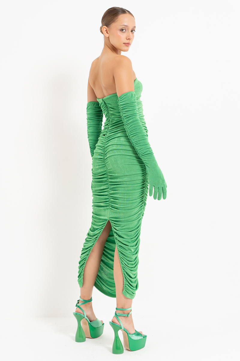 Wholesale Kelly Green Shirred Tube Dress with Gloves