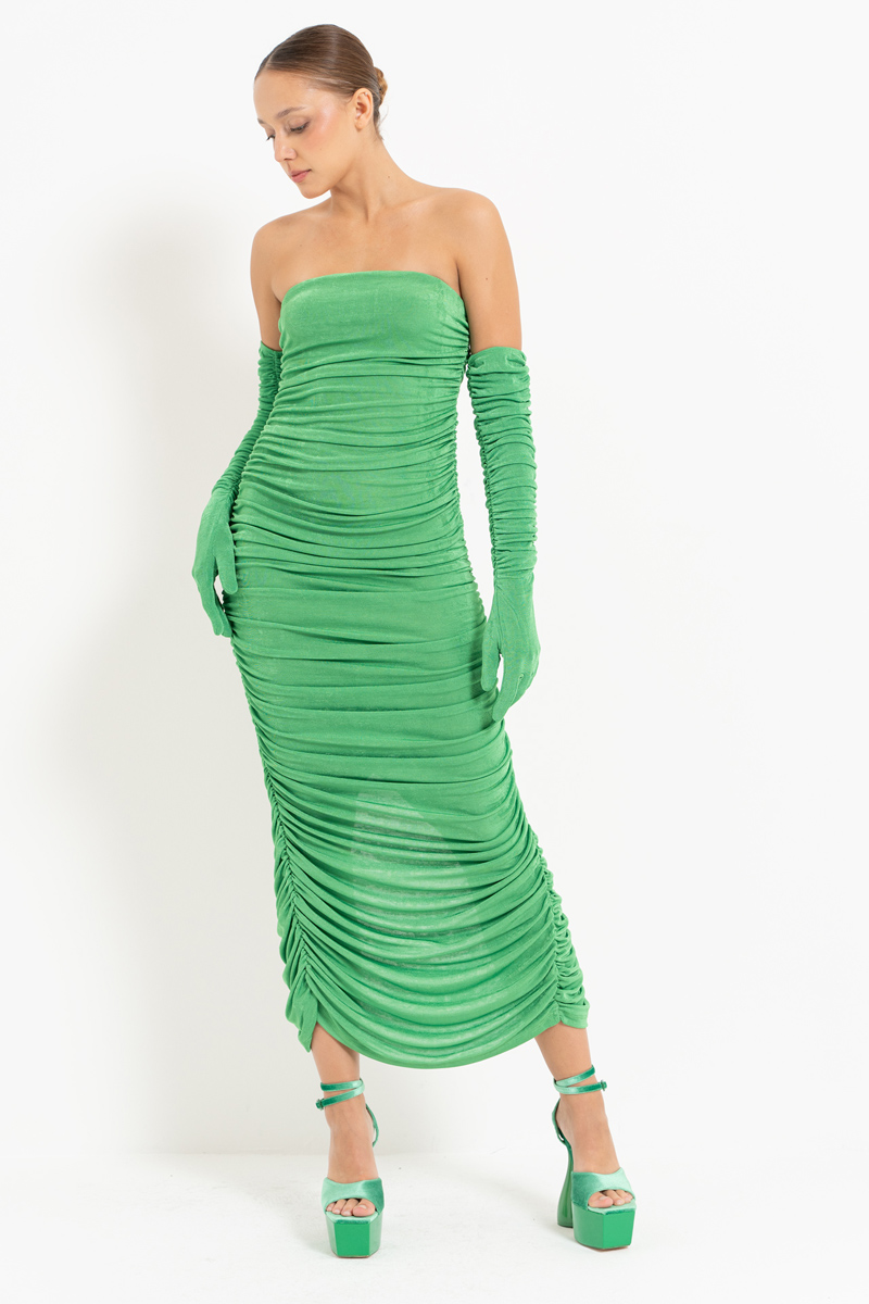 Wholesale Kelly Green Shirred Tube Dress with Gloves