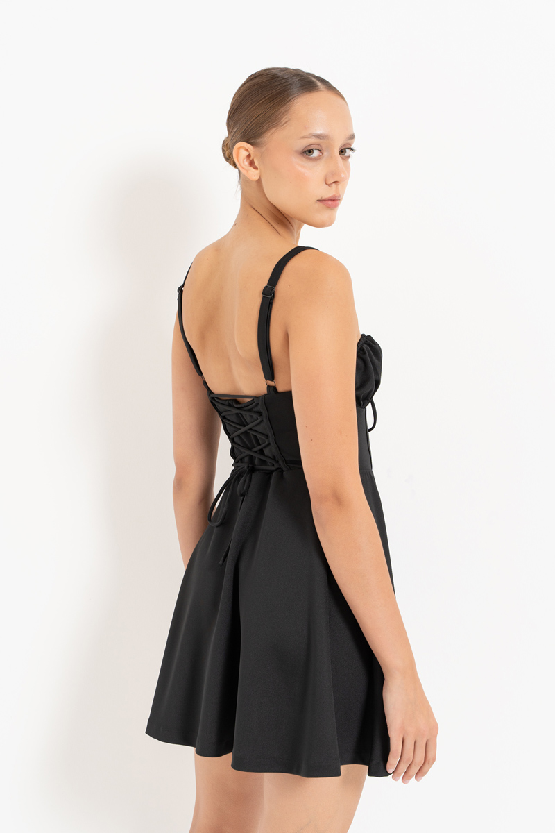 Black Self-Tie Cami Mini Dress