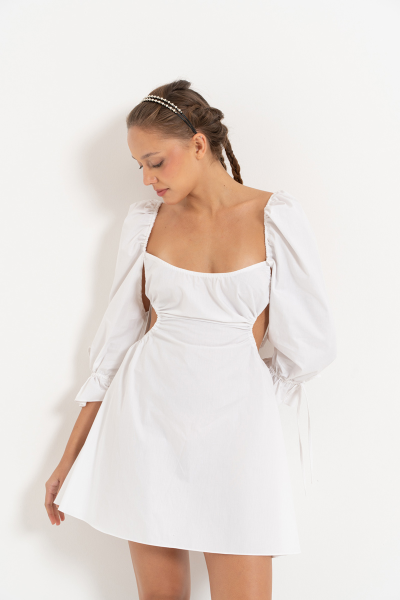 Offwhite Backless Poplin Mini Dress