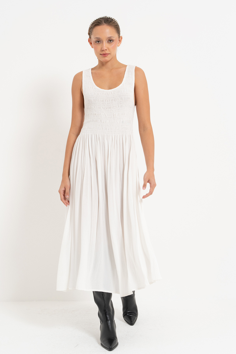 Toptan Off white Kalın Askılı Gipeli Elbise