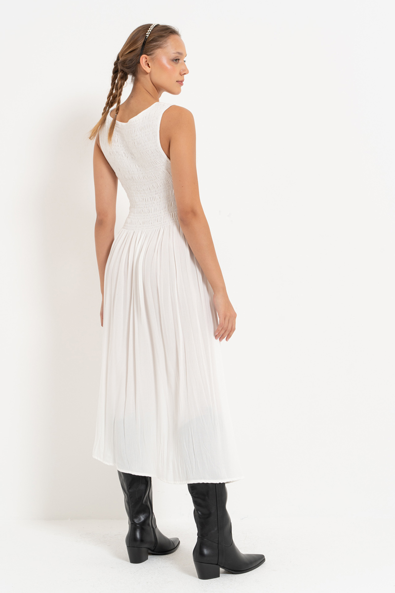 Wholesale Offwhite Wide-Strap Smocked Dress