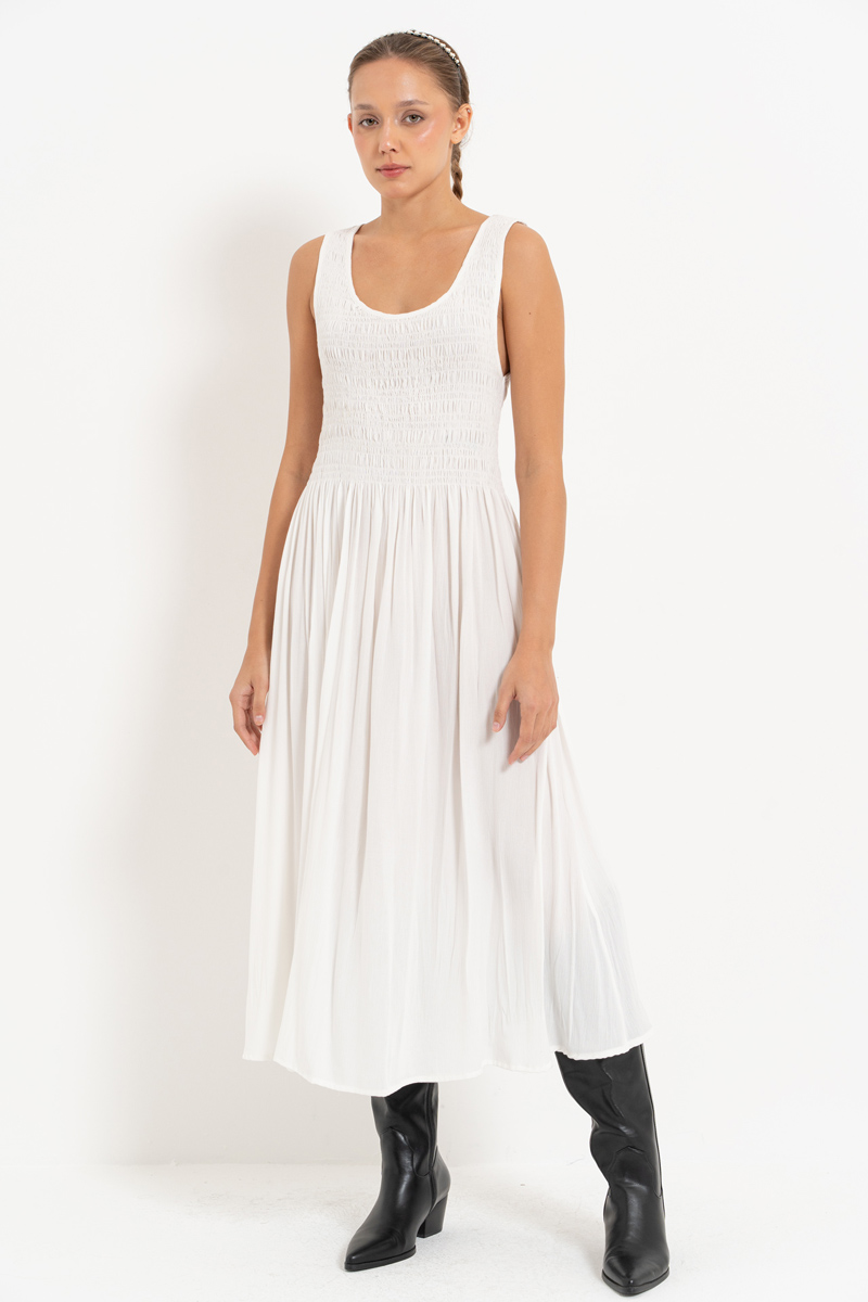 Toptan Off white Kalın Askılı Gipeli Elbise