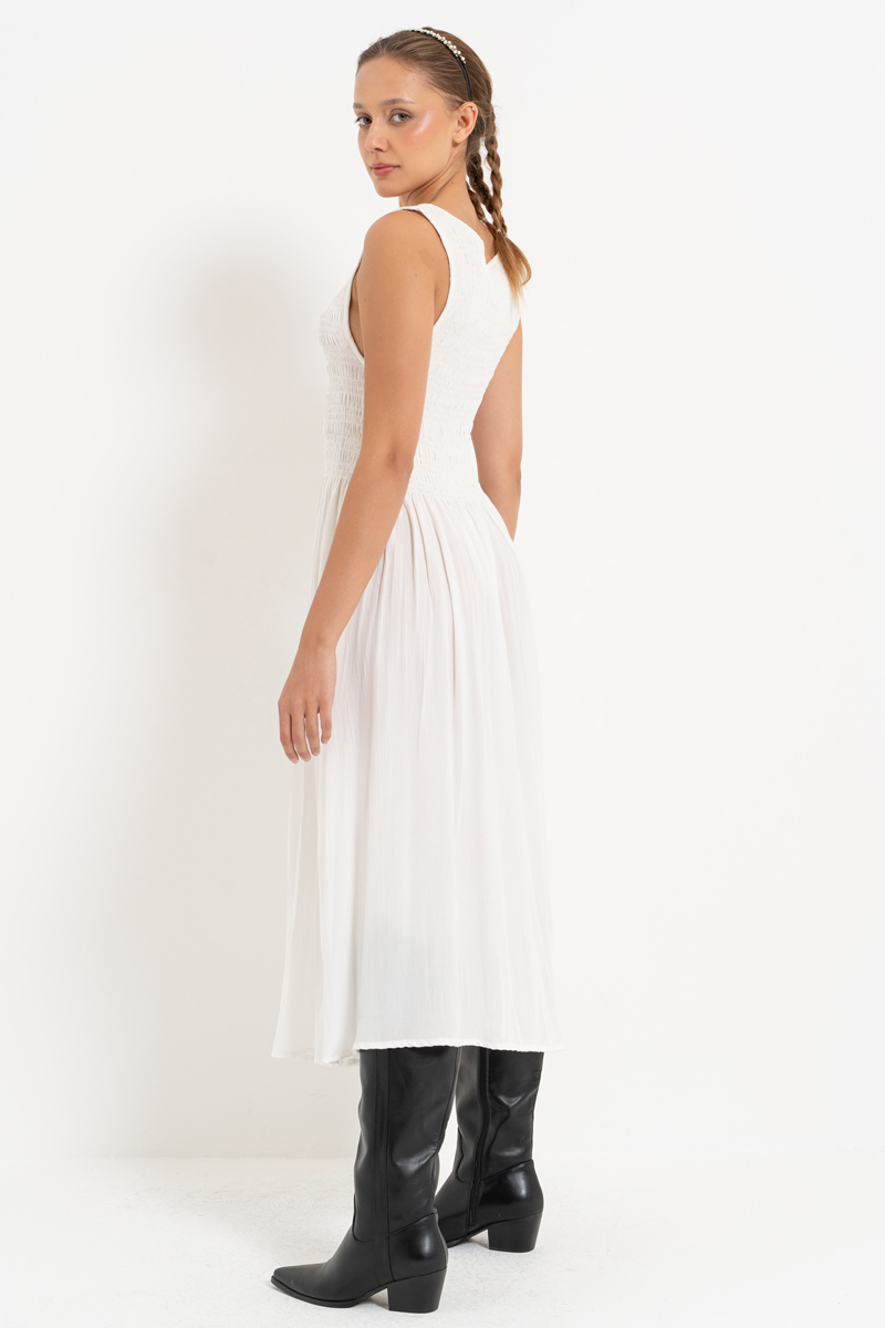 Wholesale Offwhite Wide-Strap Smocked Dress