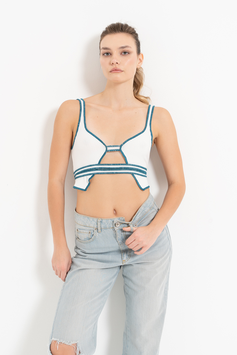 Offwhite Self-Tie Contrast-Trim Crop Cami